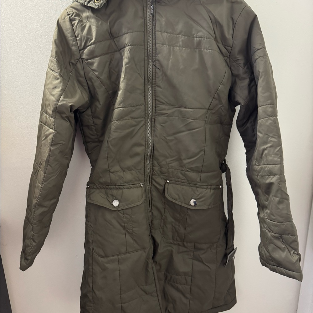 Olive Quilted Long Jacket (Women’s)